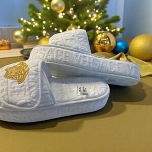 $475 White Versace Medusa Head Fabric platform slippers Size 41
